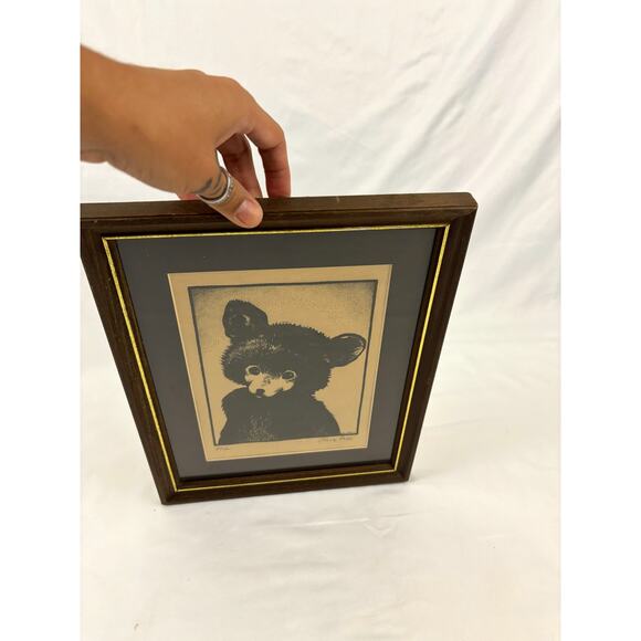 Vintage Olive Fell "Me" Little Cub Bear Framed Art Print Signed Artist - Picture 9 of 10